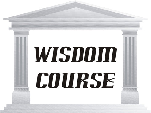 Classical building with 'Wisdom Course' text on a white background